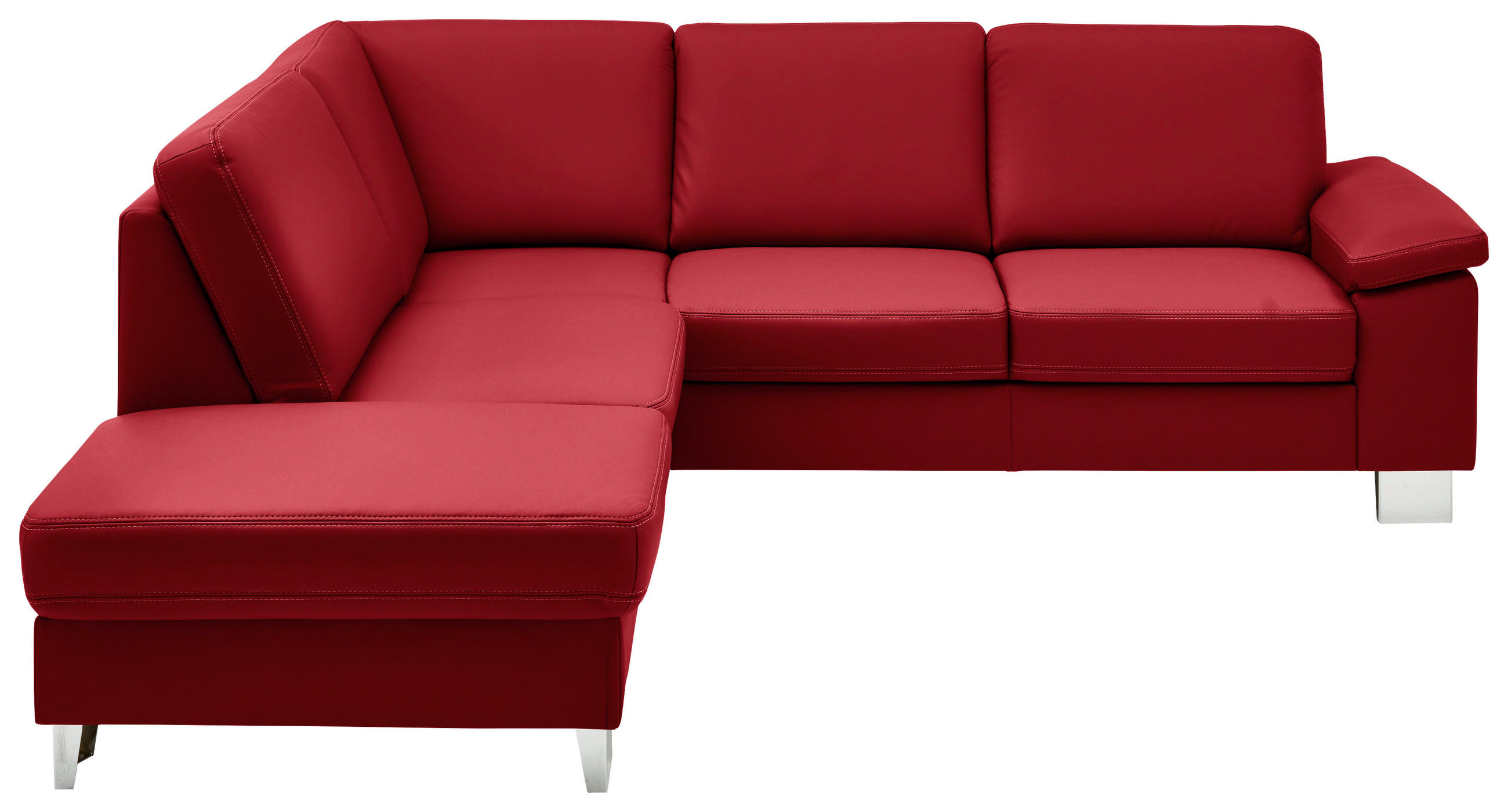 ECKSOFA  in Echtleder Rot  235/248 cm  - Rot/Alufarben, Design, Leder/Metall (235/248cm) - Beldomo Premium