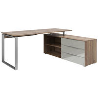 ECKSCHREIBTISCH 184/159/77 cm  in Hellgrau, Eiche dunkel  - Eiche dunkel/Silberfarben, KONVENTIONELL, Glas/Holzwerkstoff (184/159/77cm) - Voleo