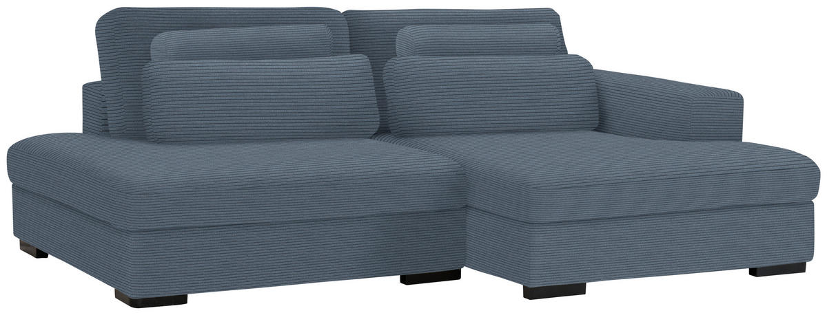 ECKSOFA in Cord, Velours Blaugrau  - Blaugrau/Schwarz, Design, Kunststoff/Textil (223/158cm) - Lomoco