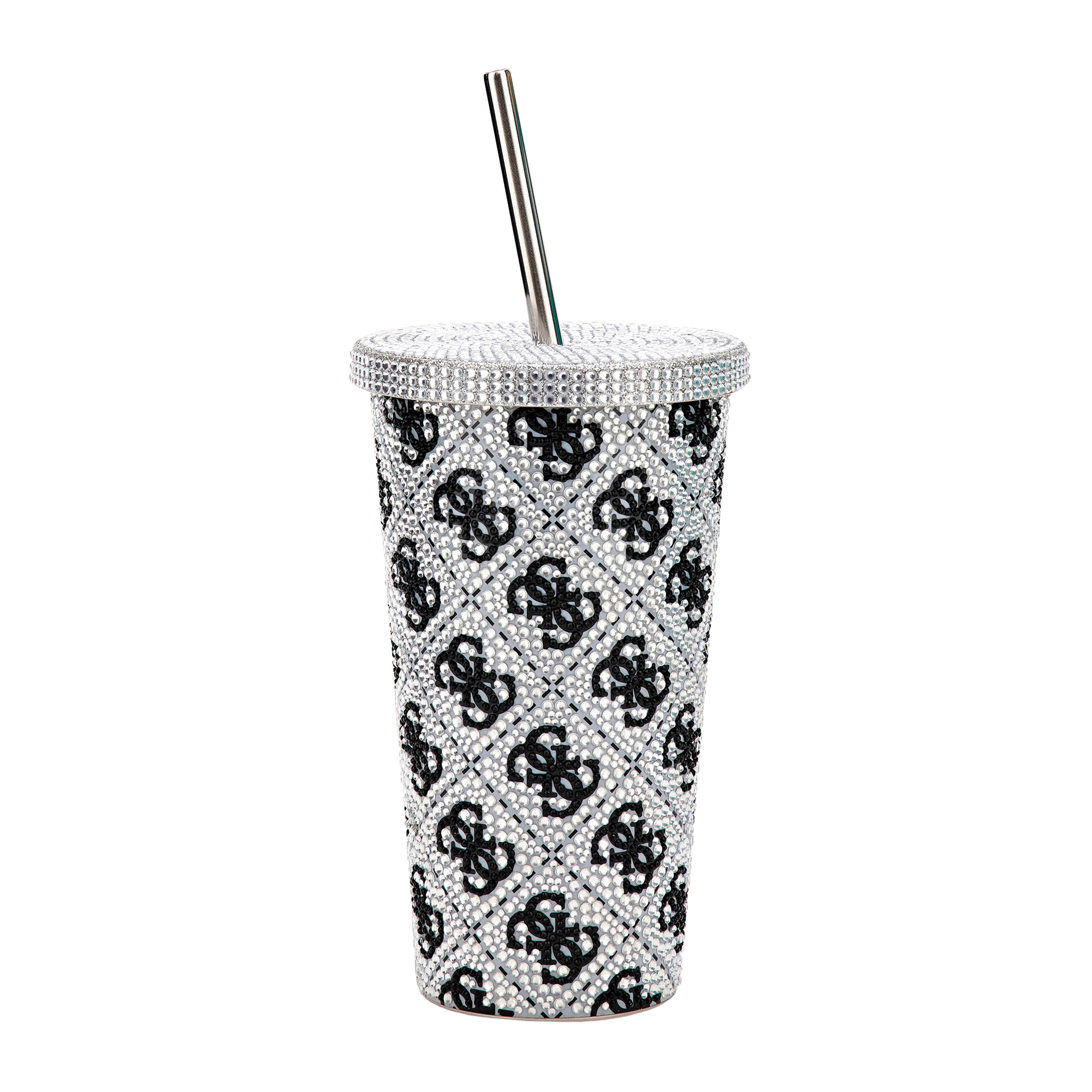 ČAŠA TO GO  0,500 l  PEONY  - srebrne boje, Konvencionalno, metal/tekstil (17cm) - Guess