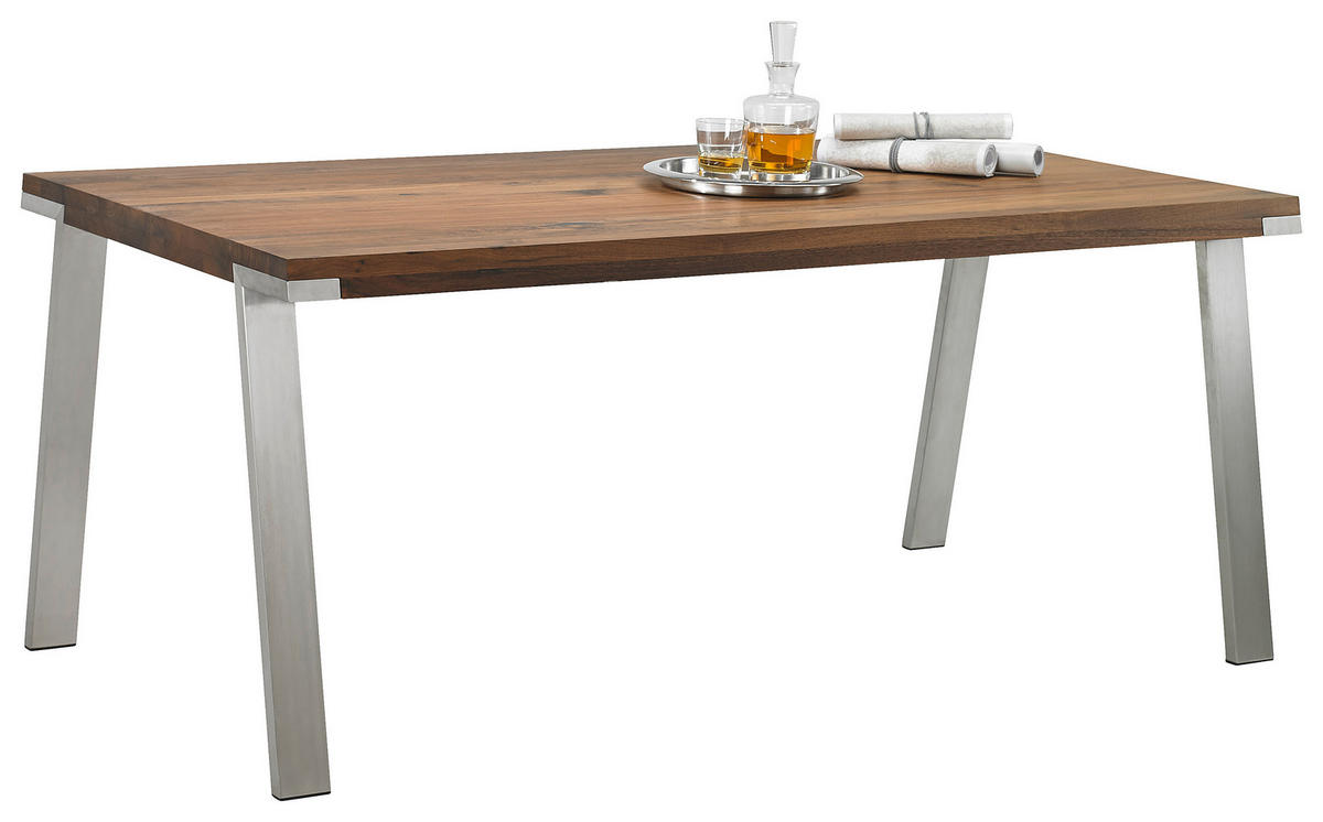 ESSTISCH in Holz, Metall 200/100/77 cm  - Edelstahlfarben/Nussbaumfarben, Design, Holz/Metall (200/100/77cm) - Bert Plantagie