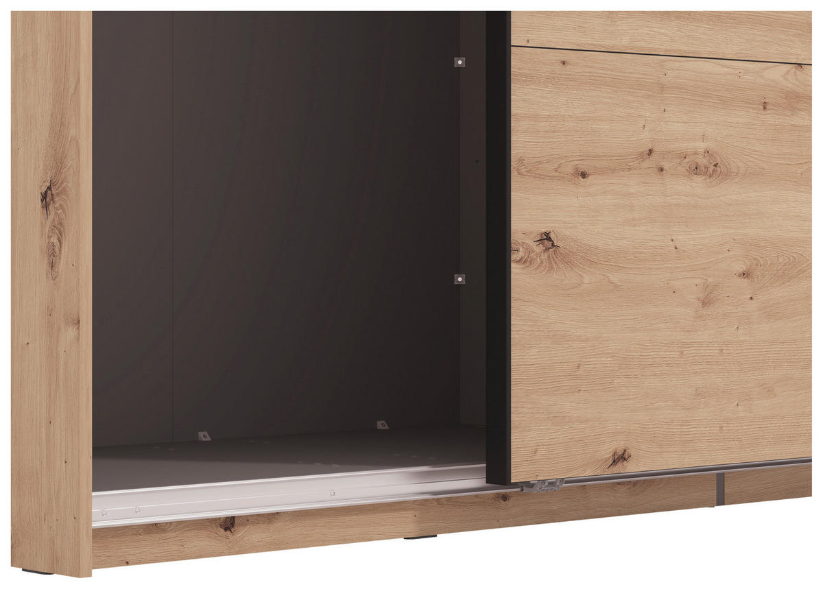 SKRIŇA S POS. DVER. – HOR.VED, dub artisan, 220/217,5/61 cm - čierna/dub artisan, Basics, kov/kompozitné drevo (220/217,5/61cm) - Xora