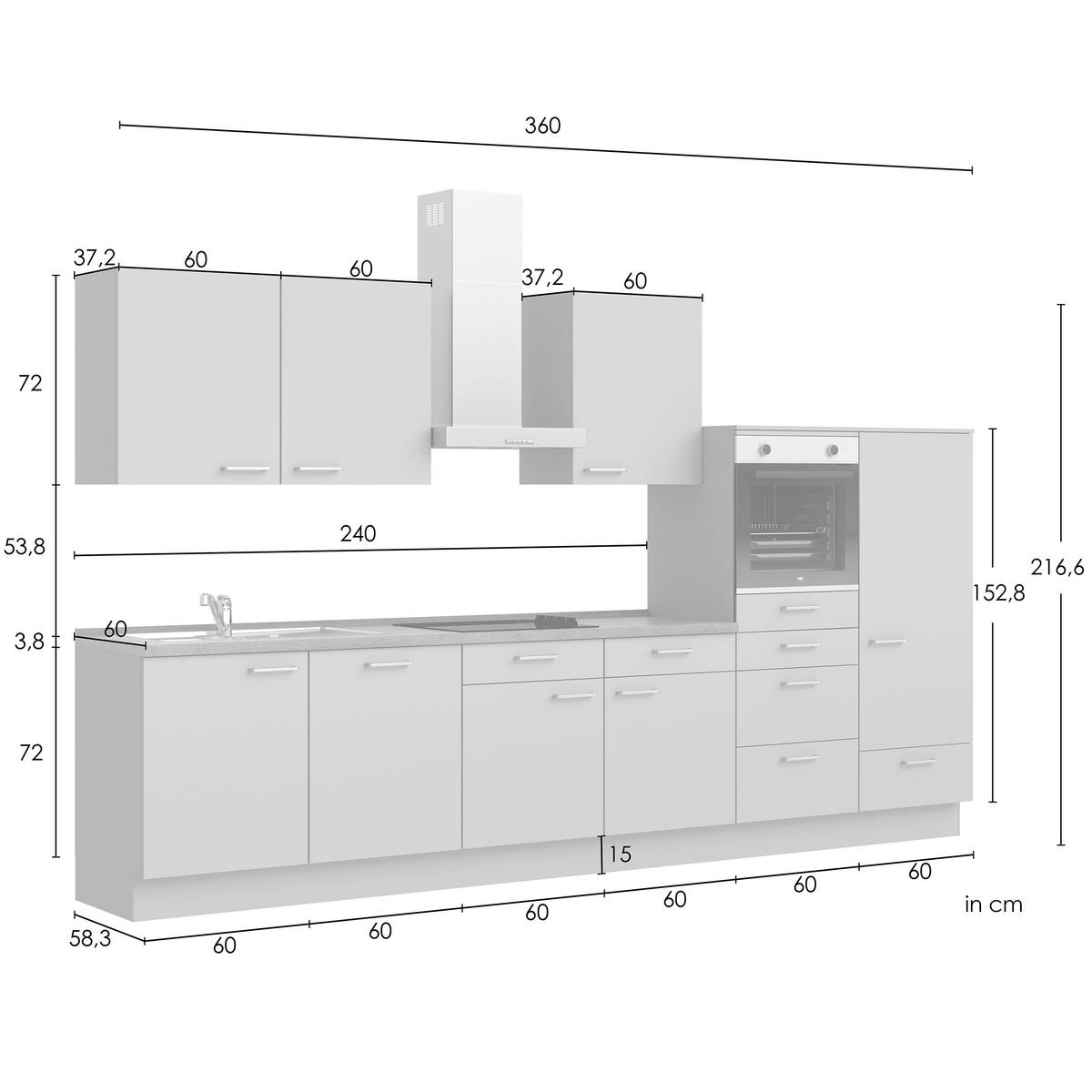 KÜCHENLEERBLOCK Frame 360 cm  in Weiß, Eichefarben  - Edelstahlfarben/Eichefarben, MODERN, Holzwerkstoff/Metall (360cm) - Nobilia