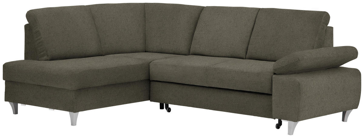ECKSOFA in Flachgewebe Braun  - Silberfarben/Braun, Konventionell, Holz/Textil (186/255cm) - Cantus