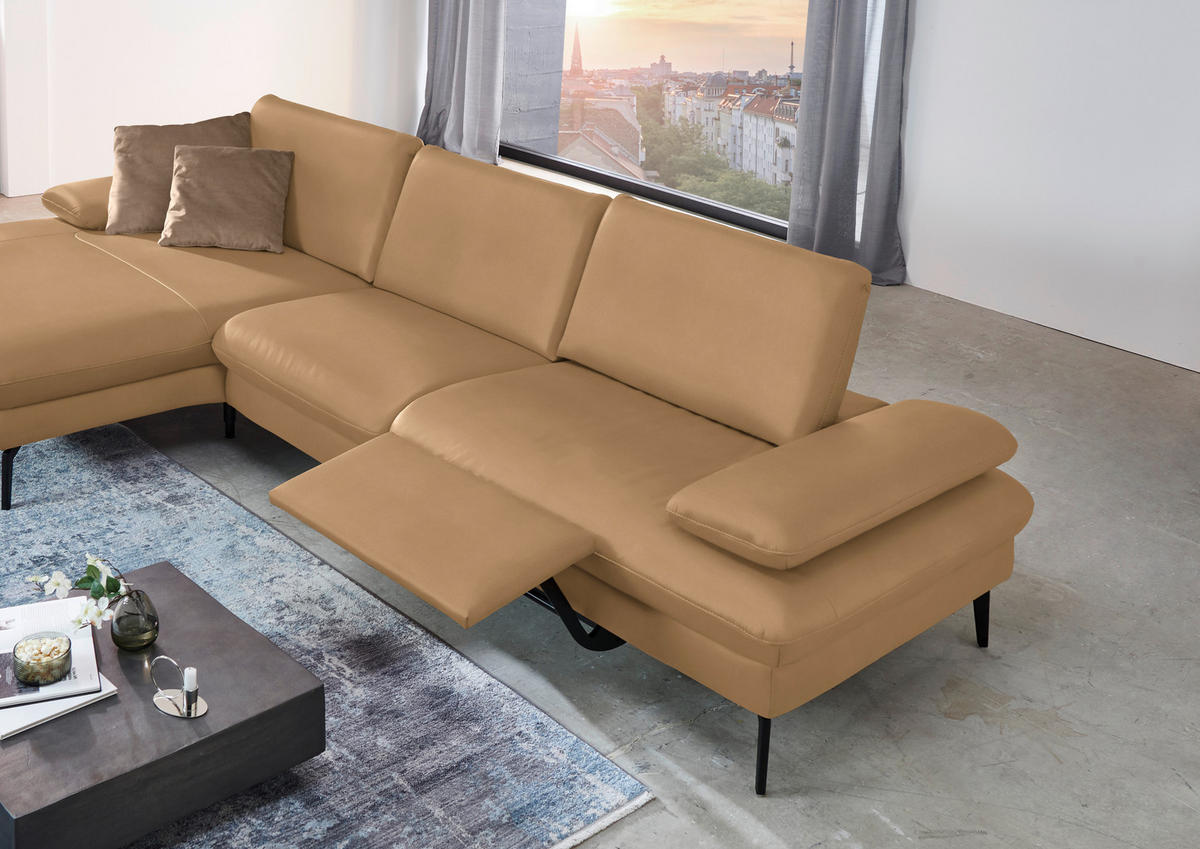 ECKSOFA in Echtleder Honig  157/325 cm  - Schwarz/Honig, Design, Leder/Metall (157/325cm) - Dieter Knoll