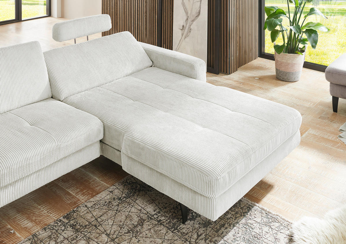 ECKSOFA in Cord Ecru  - Ecru/Schwarz, Modern, Textil/Metall (302/177cm) - Beldomo Style