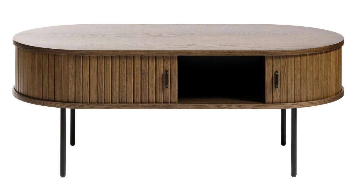 COUCHTISCH furniert 120/60/45 cm oval Eichefarben  - Eichefarben/Schwarz, Trend, Holzwerkstoff/Metall (120/60/45cm) - home24