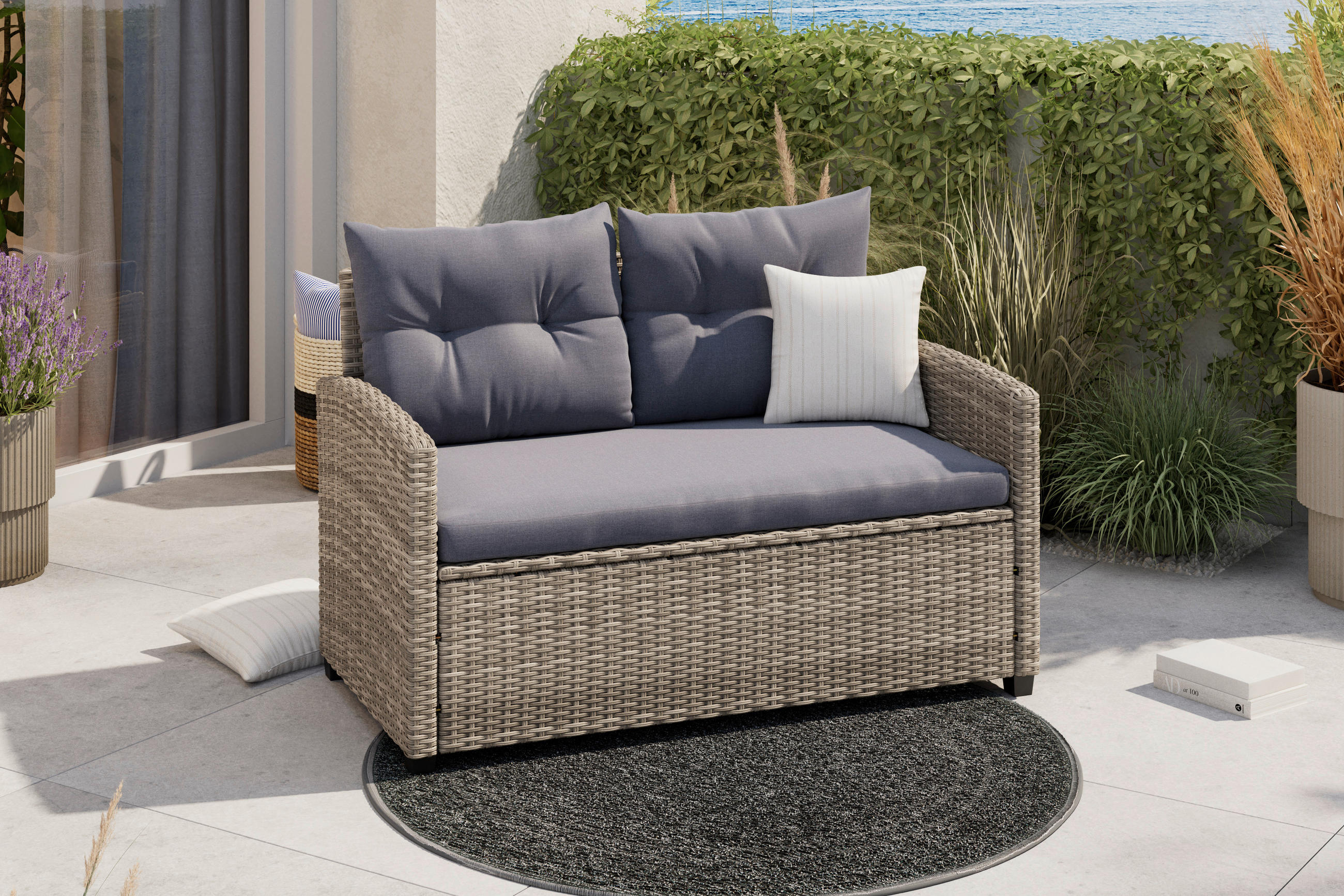 GARTENBANK 120/76/67 cm  in Grau, Dunkelgrau  - Dunkelgrau/Schwarz, MODERN, Kunststoff/Textil (120/76/67cm) - Ambia Garden