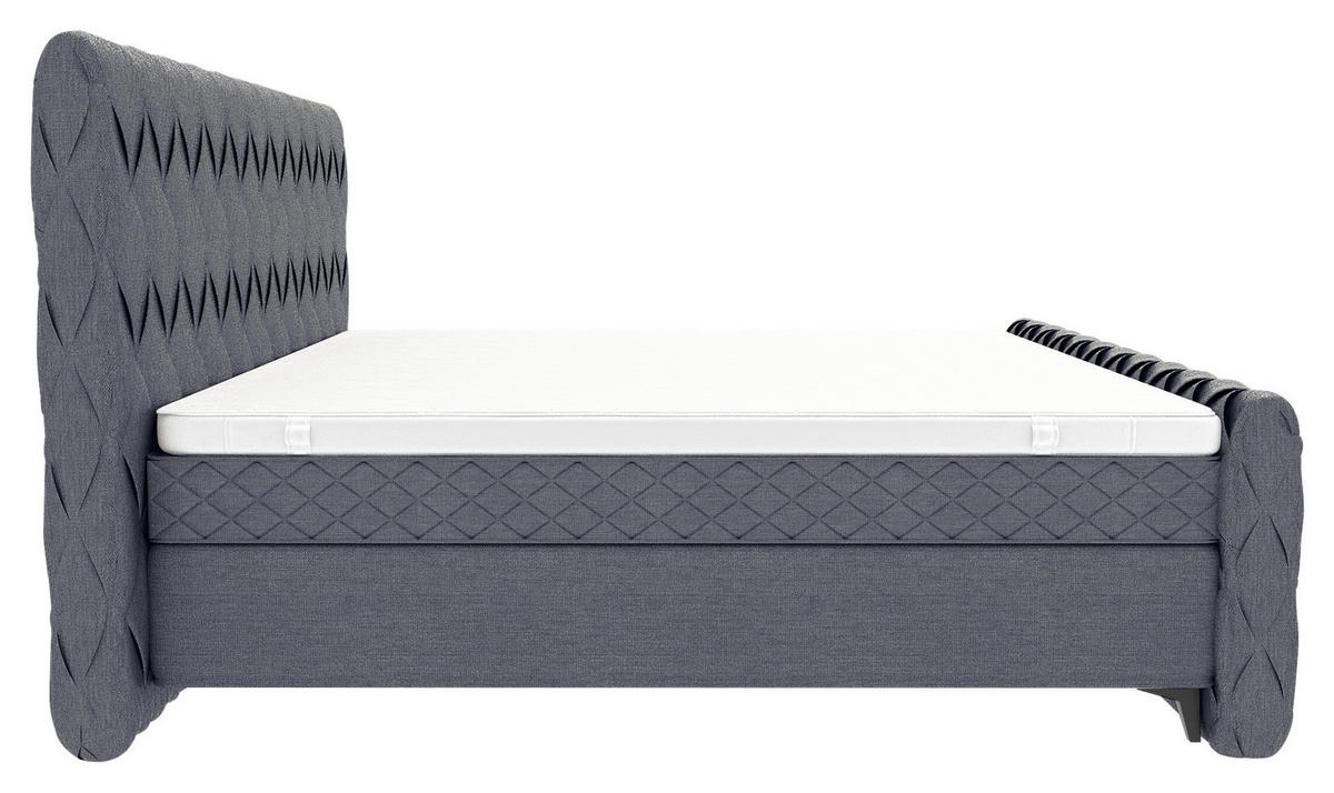 BOXSPRINGBETT 180/200 cm  in Graublau  - Graublau/Schwarz, Design, Textil/Metall (180/200cm) - Boxxx
