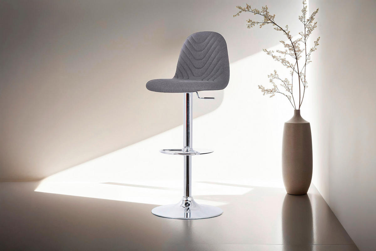 BARHOCKER-SET Webstoff Anthrazit Stahl Sitzfläche 360° drehbar  - Anthrazit/Grau, MODERN, Textil/Metall (41/82/52,5cm) - MID.YOU