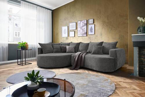 ECKSOFA in Chenille Grau  - Schwarz/Grau, Design, Kunststoff/Textil (194/307cm) - Carryhome