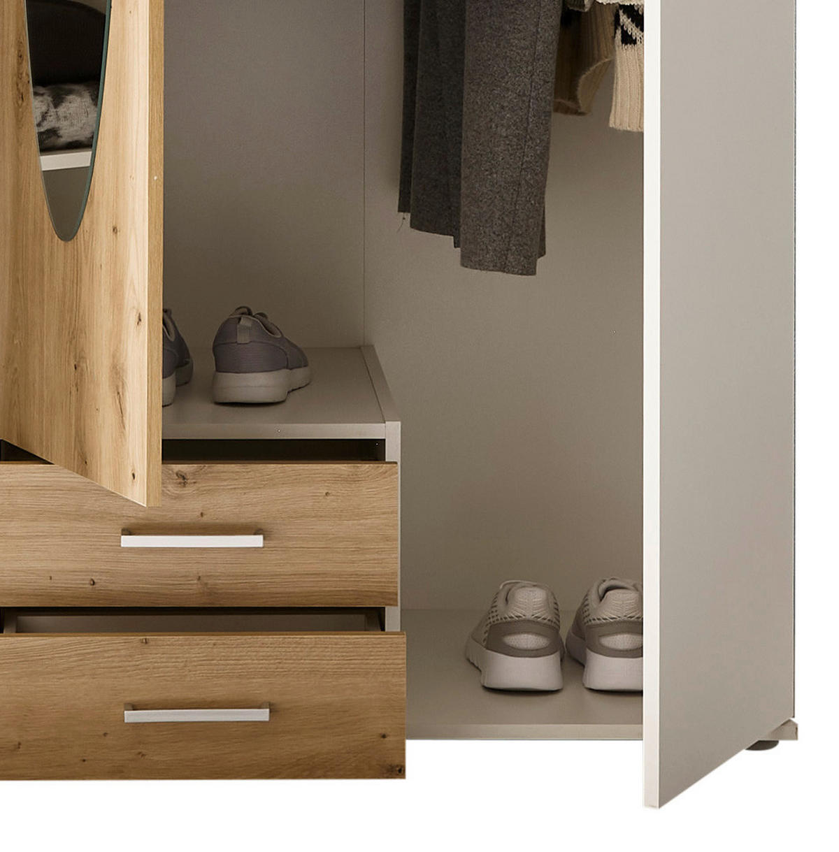 DREHTÜRENSCHRANK 120/195/55 cm 3-türig Weiß, Eiche Artisan  - Alufarben/Weiß, ROMANTIK / LANDHAUS, Glas/Holzwerkstoff (120/195/55cm) - P & B