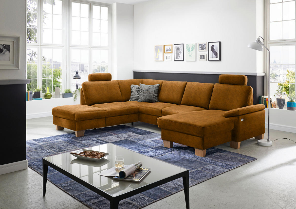 WOHNLANDSCHAFT in Velours Cognac  - Eichefarben/Cognac, Konventionell, Holz/Textil (235/316/167cm) - Beldomo System