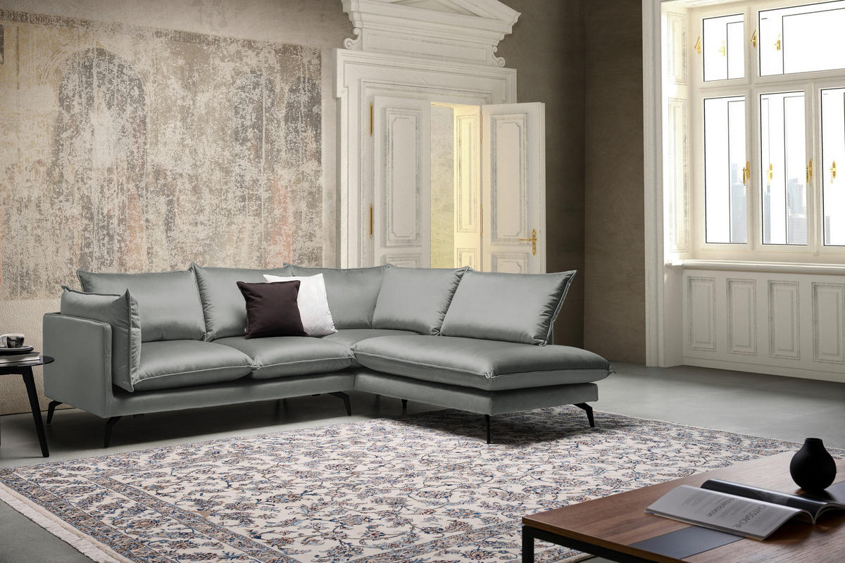 HÖRNSOFFA i sammet grå  - svart/grå, Design, metall/textil (241/200cm) - Carryhome