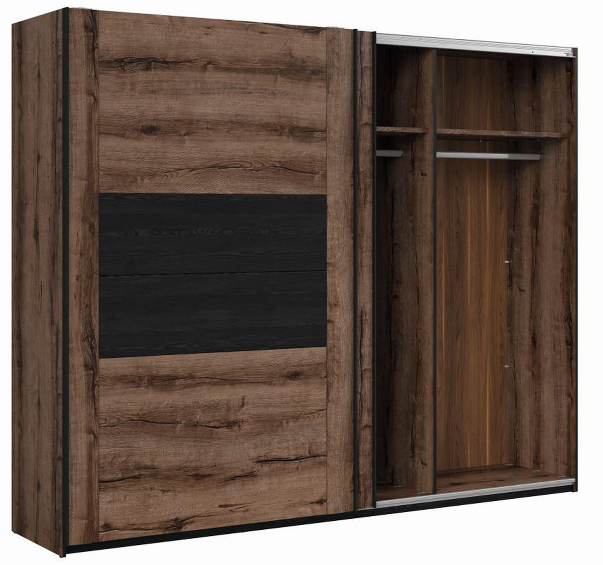 ORMAR SA KLIZNIM VRATIMA crna, boja hrasta  270/218,5/60,5 cm  - boja hrasta/crna, Dizajnerski, pločasti materijal/plastika (270/218,5/60,5cm) - Carryhome