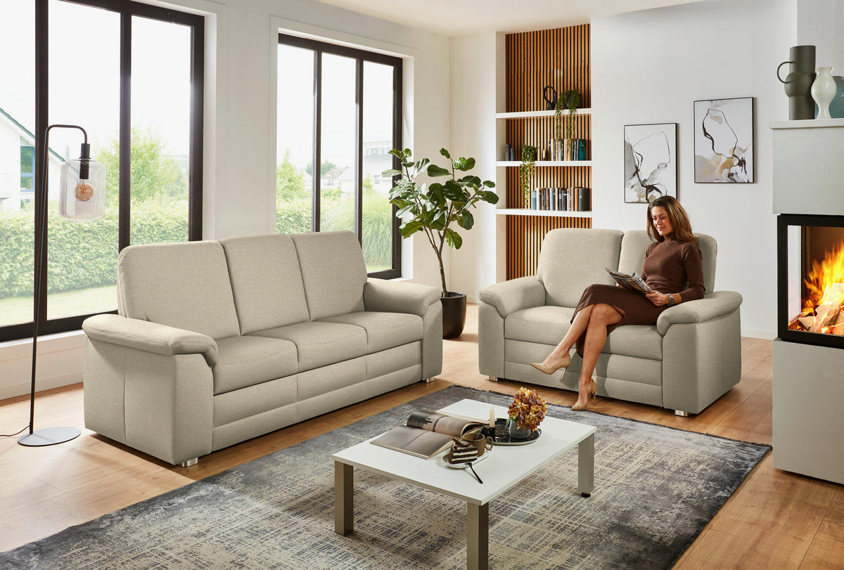 SITZGARNITUR Chenille Sandfarben  - Sandfarben/Alufarben, Konventionell, Textil/Metall (208/156/96/89cm) - Beldomo Comfort