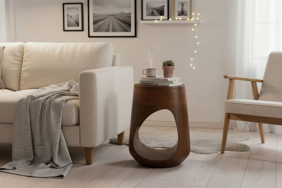 BEISTELLTISCH 32/32/46 cm Mangoholz massiv Braun rund  - Braun, Design, Holz (32/32/46cm) - MID.YOU