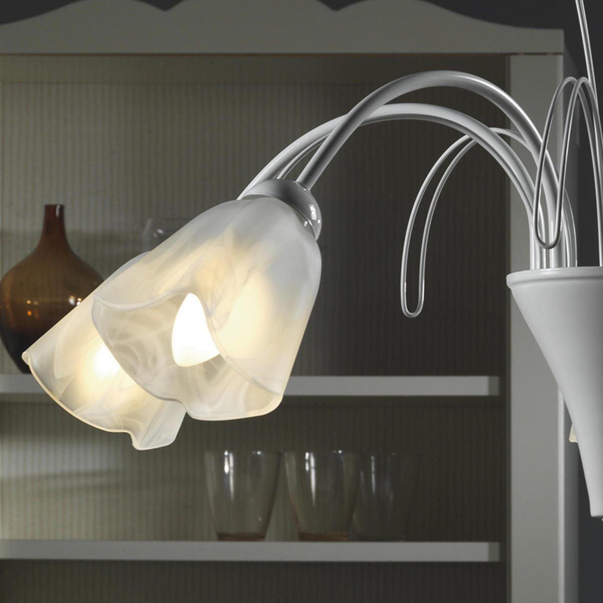 KRONLEUCHTER 70/100 cm   - Weiß, KONVENTIONELL, Glas/Metall (70/100cm)