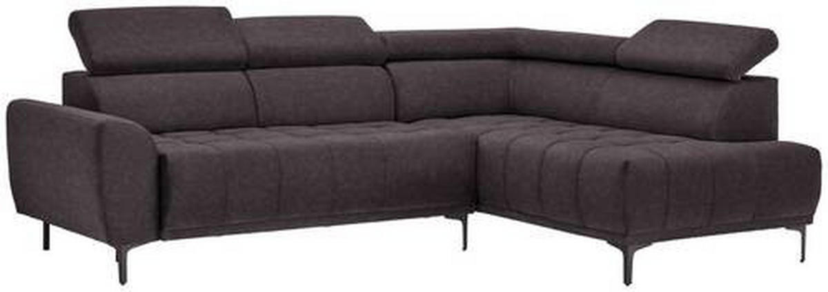 ECKSOFA in Velours Dunkelbraun  - Dunkelbraun/Schwarz, Design, Textil/Metall (261/191cm) - Stylife