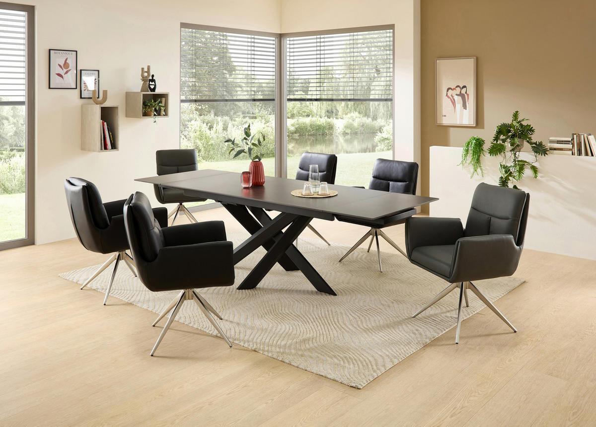 ARMLEHNSTUHL  Sitzfläche 360° drehbar  Echtleder  - Edelstahlfarben/Schwarz, MODERN, Leder/Metall (61/94/67cm) - MID.YOU