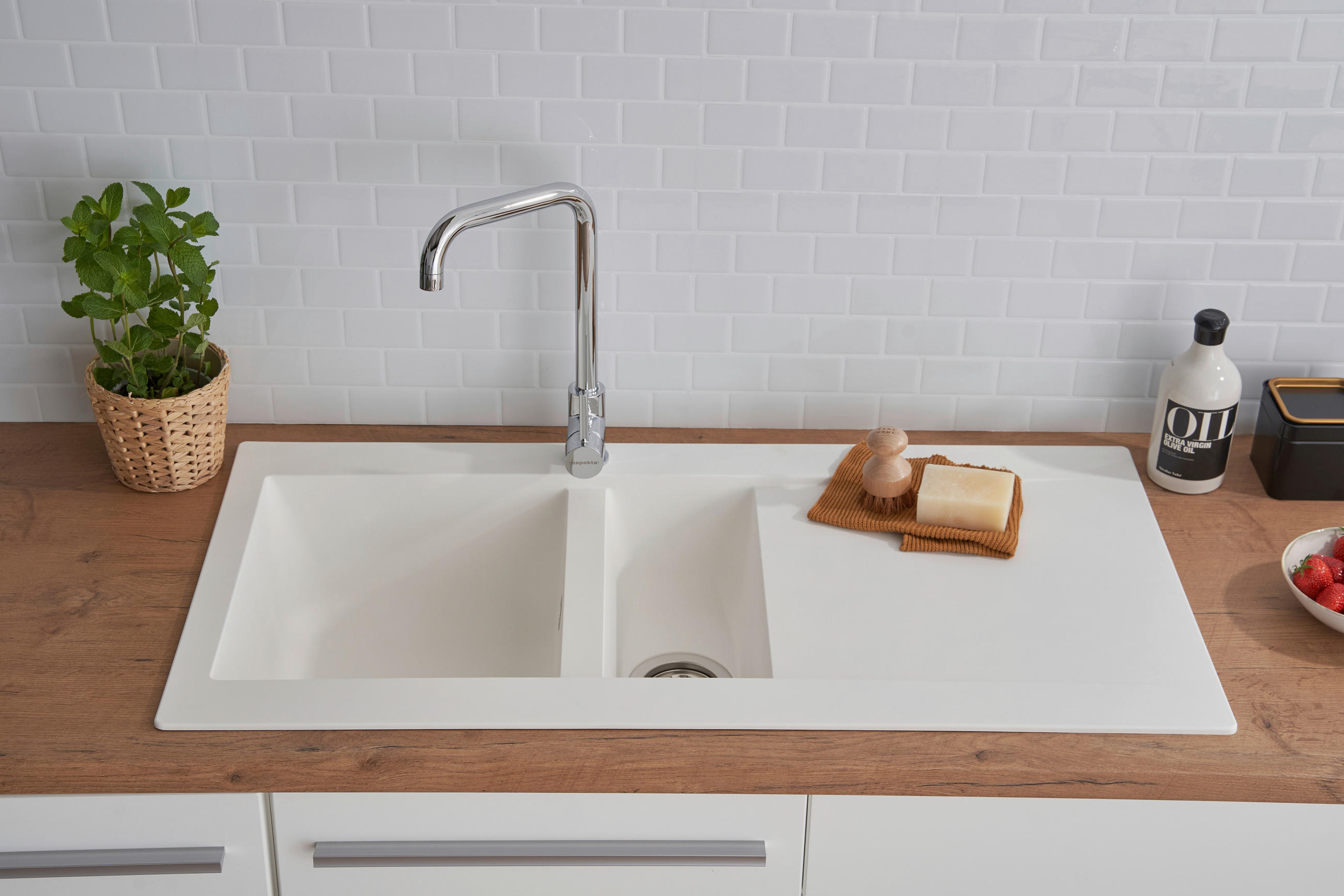 SPÜLE 1712DENVER100X50W  - Weiß, Trend, Glas/Kunststoff (100/20/50cm) - Respekta