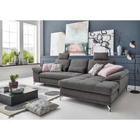 ECKSOFA Grau Flachgewebe Bettkasten, Schlaffunktion, Sitztiefenverstellung, Kopfstütze, Liegefläche im Originalstoff  - Silberfarben/Grau, KONVENTIONELL, Textil/Metall (301/176cm) - Sit & More
