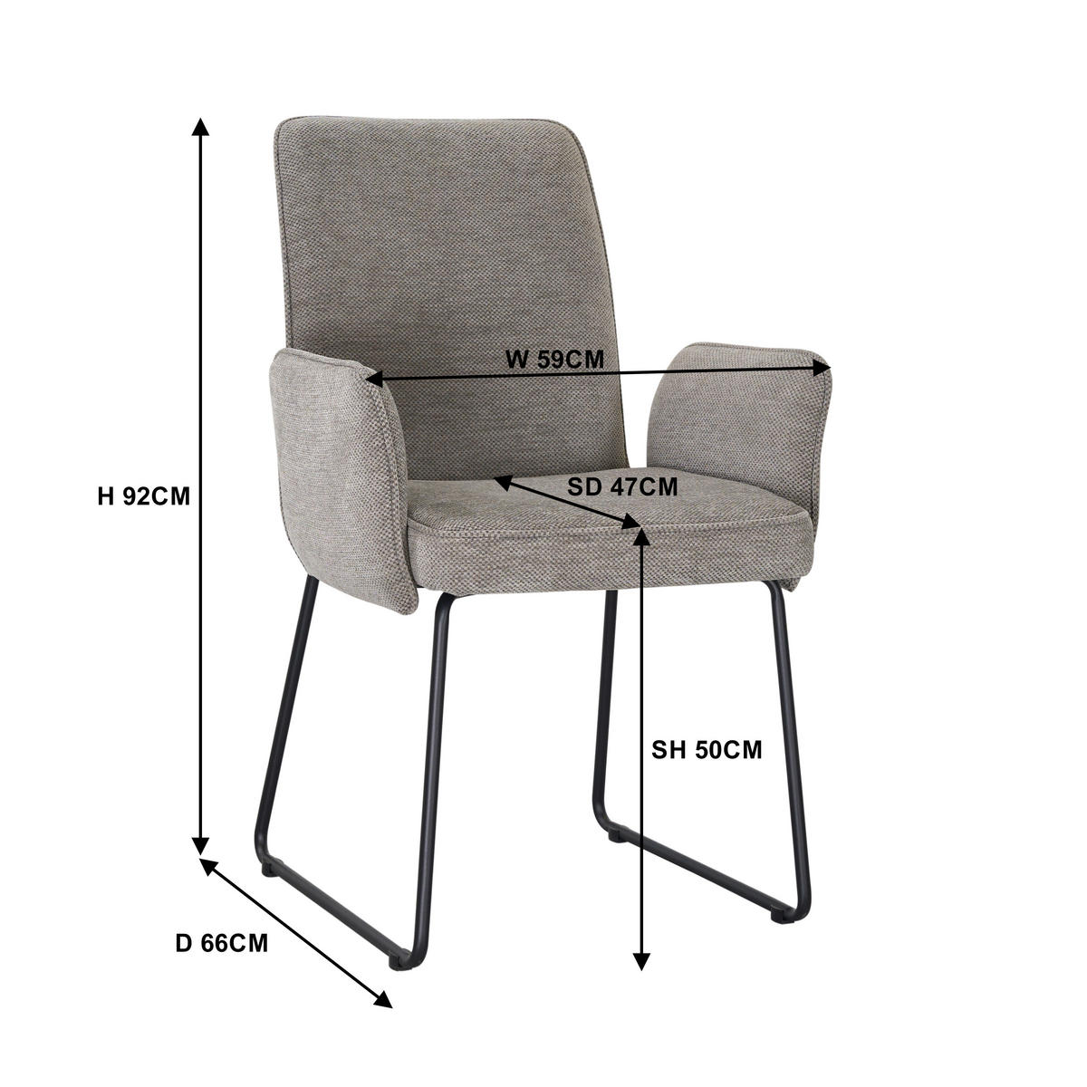 ARMLEHNSTUHL  Stoffauswahl Webstoff  - Schwarz/Grau, Design, Textil/Metall (60/92/66cm) - Stylife