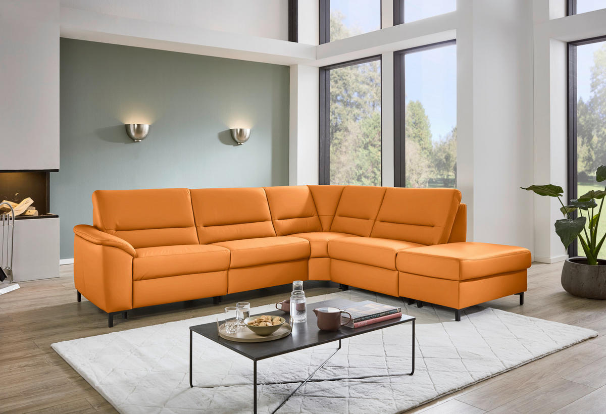 ECKSOFA  in Echtleder Currygelb  290/249 cm  - Currygelb/Schwarz, KONVENTIONELL, Leder/Metall (290/249cm) - Beldomo Premium