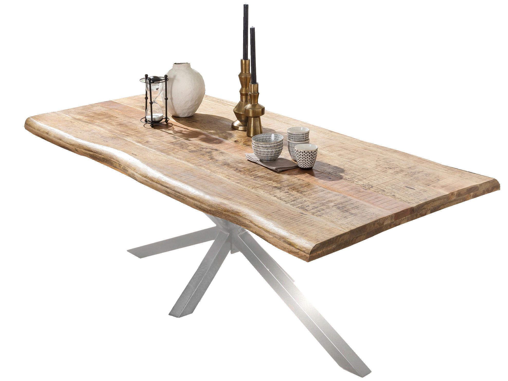 ESSTISCH 200/100/77 cm Echtholz  Holz, Metall rechteckig Naturfarben, Silberfarben  - Silberfarben/Naturfarben, MODERN, Holz/Metall (200/100/77cm) - MID.YOU
