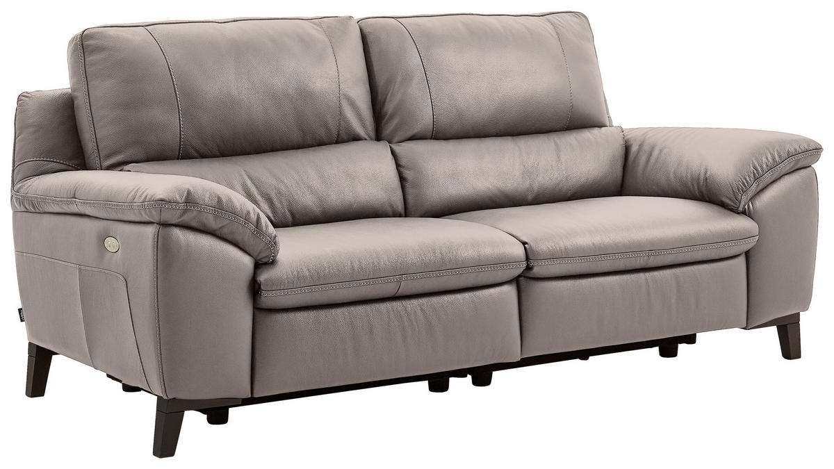 2,5-SITZER in Kombination Echtleder/Lederlook Grau  - Wengefarben/Grau, Design, Leder/Holz (216/97/95-151cm) - Livetastic