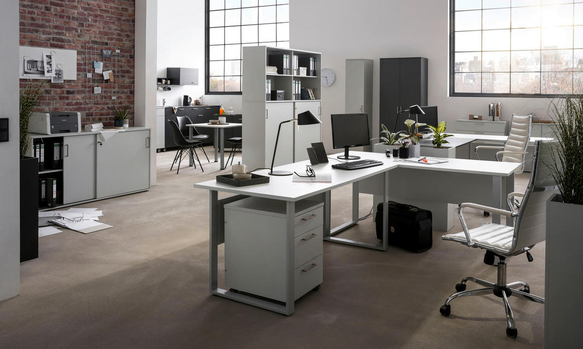 SCHREIBTISCH 160/235/73,2 cm  in Anthrazit  - Anthrazit/Silberfarben, MODERN, Holzwerkstoff/Metall (160/235/73,2cm) - MID.YOU