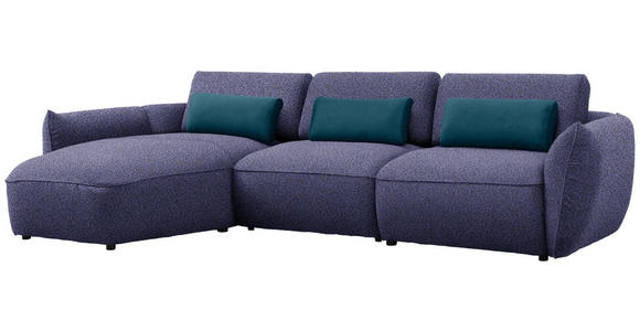 ECKSOFA  in Chenille Blau  190/340 cm  - Blau/Schwarz, Design, Kunststoff/Textil (190/340cm) - Belluti
