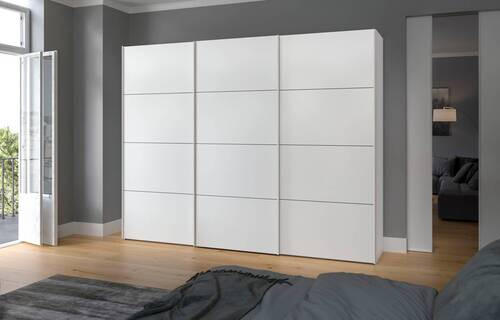 SCHWEBETÜRENSCHRANK 303/236/65 cm 3-türig Weiß  - Edelstahlfarben/Weiß, Design, Holzwerkstoff (303/236/65cm) - Boxxx