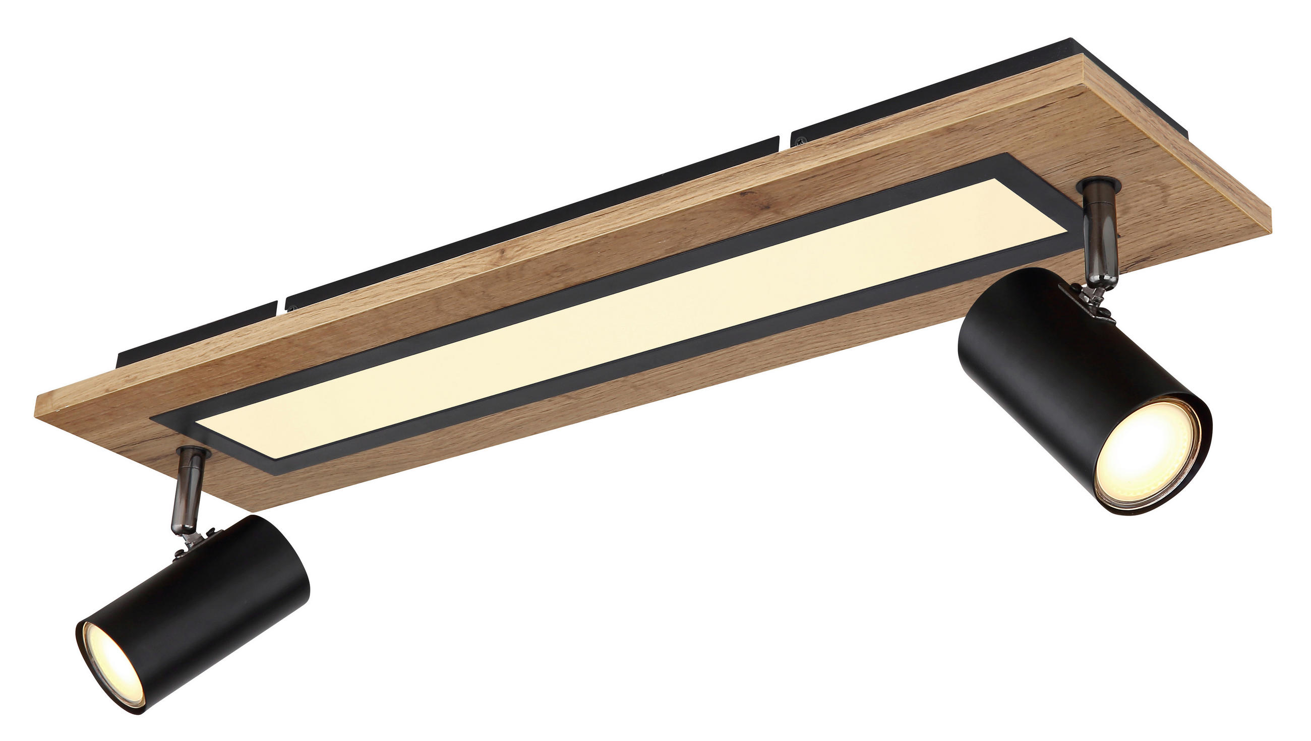 LED-DECKENLEUCHTE 60/15/18 cm   - Opal/Schwarz, Natur, Holzwerkstoff/Kunststoff (60/15/18cm) - Globo