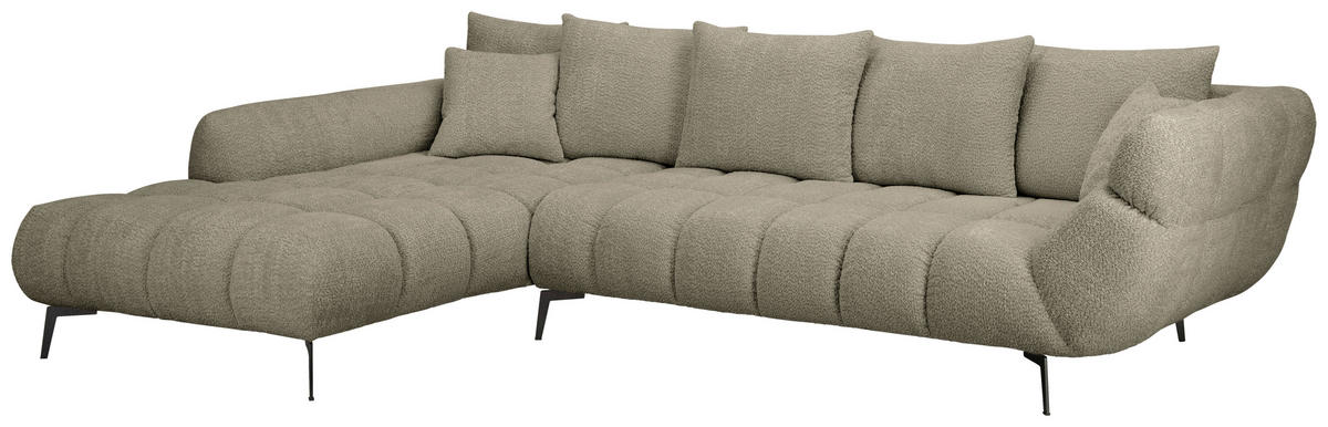 ECKSOFA Graubraun Bouclé Zierkissen, Rückenkissen, Rücken echt  - Graubraun/Schwarz, MODERN, Textil/Metall (217/318cm) - Carryhome