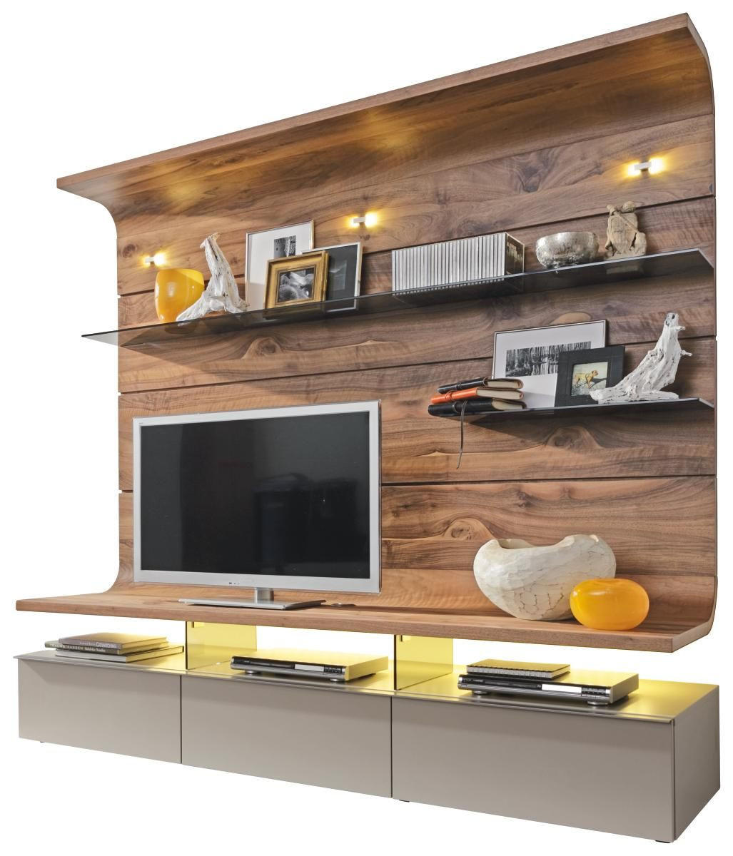 WOHNWAND Eiche furniert Grau, Eichefarben - Eichefarben/Schwarz, Design, Glas/Holz (195/187/41-56cm) - Moderano