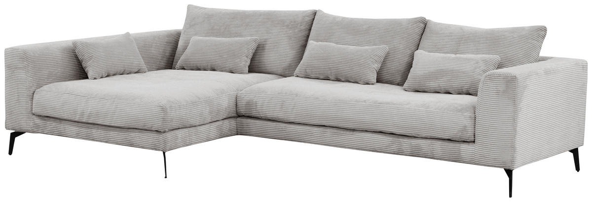 ECKSOFA in Cord Hellgrau  - Hellgrau/Schwarz, Design, Textil/Metall (172/313cm) - Livetastic