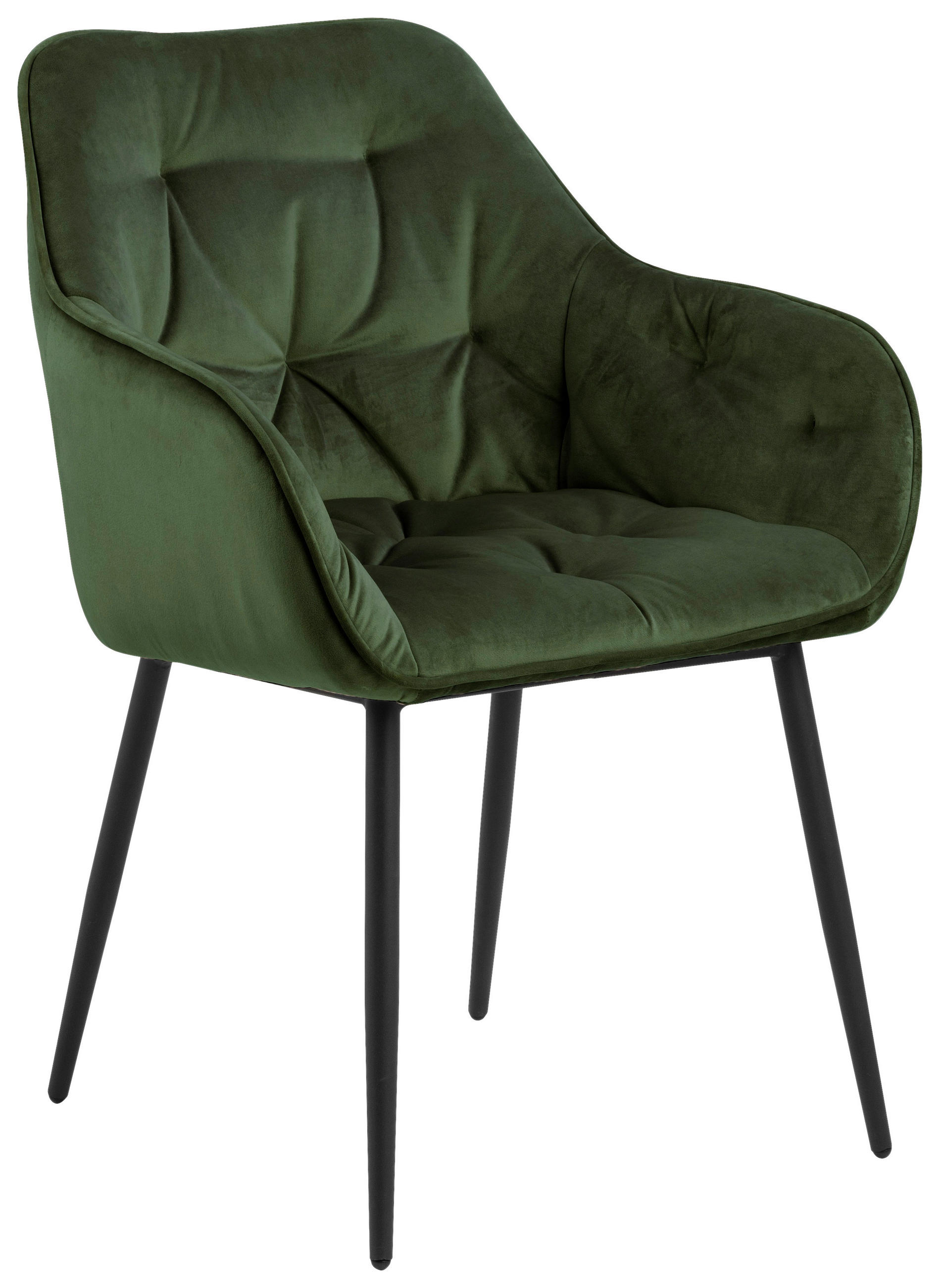 STOL MED ARMSTÖD stål velour  - grön/svart, Trend, metall/textil (58/83/55cm)