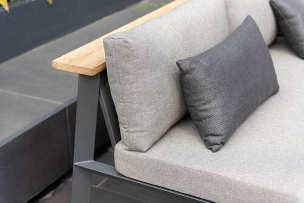GARTENBANK 201/85/89 cm  in Anthrazit, Dunkelgrau, Beige, Teakfarben  - Dunkelgrau/Anthrazit, Design, Holz/Textil (201/85/89cm) - Amatio