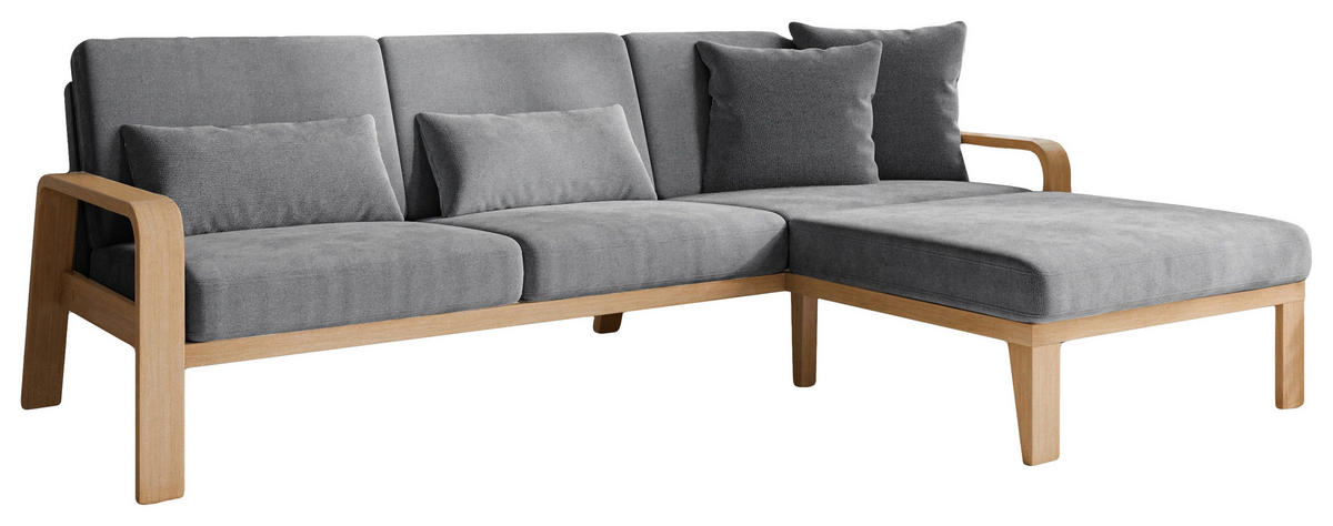 ECKSOFA Grau Struktur  - Naturfarben/Grau, KONVENTIONELL, Holz/Textil (264/178cm) - Cantus