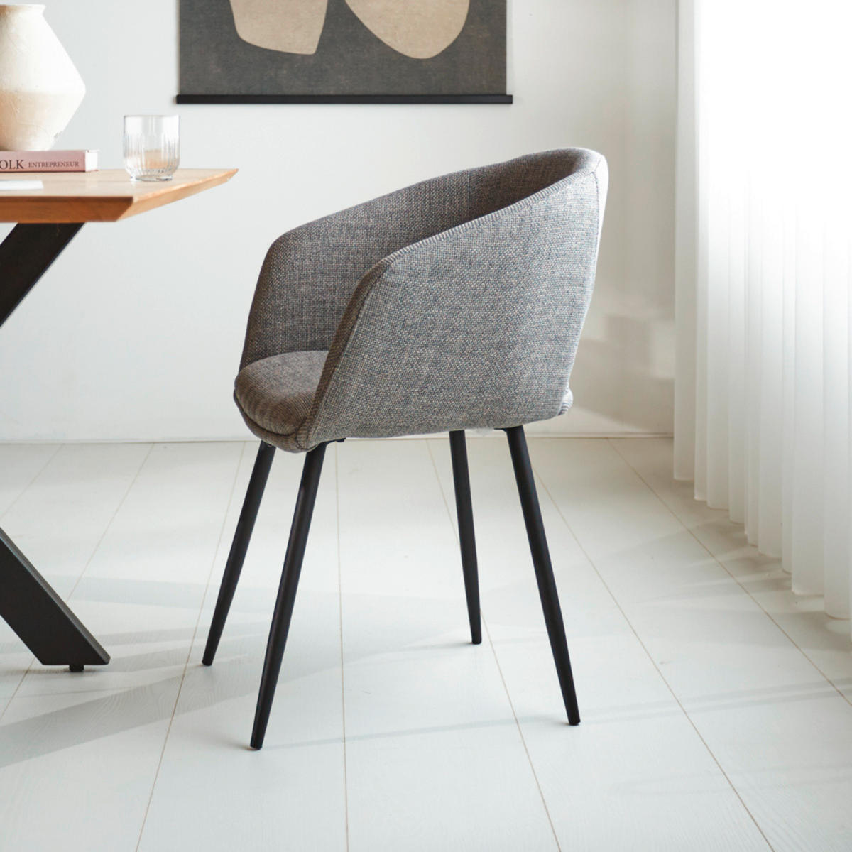 STOLIČKA S PODRÚČKAMI, tkaná textília, sivá - čierna/sivá, Modern, kov/textil (59/78/55cm) - MID.YOU