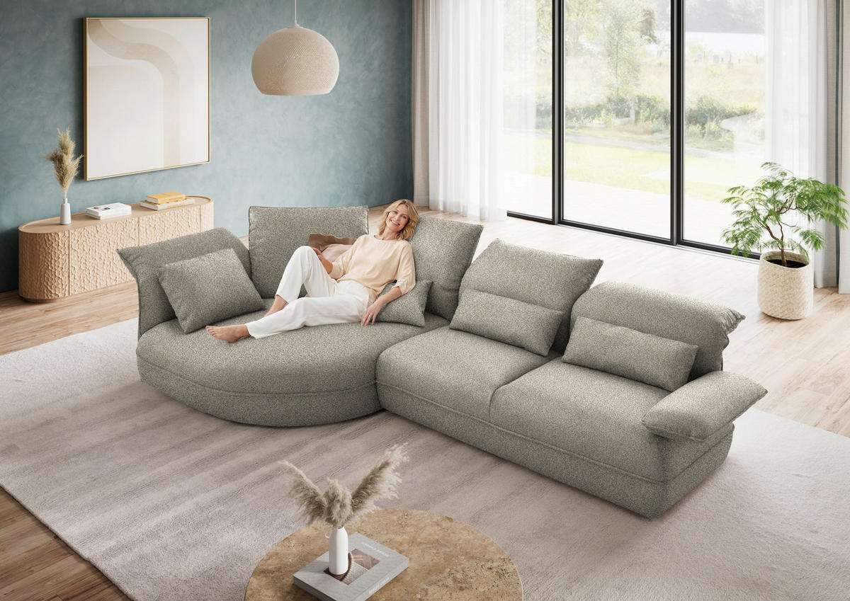 ECKSOFA  in Chenille Greige  154/343 cm  - Greige/Schwarz, Design, Kunststoff/Textil (154/343cm) - Koinor