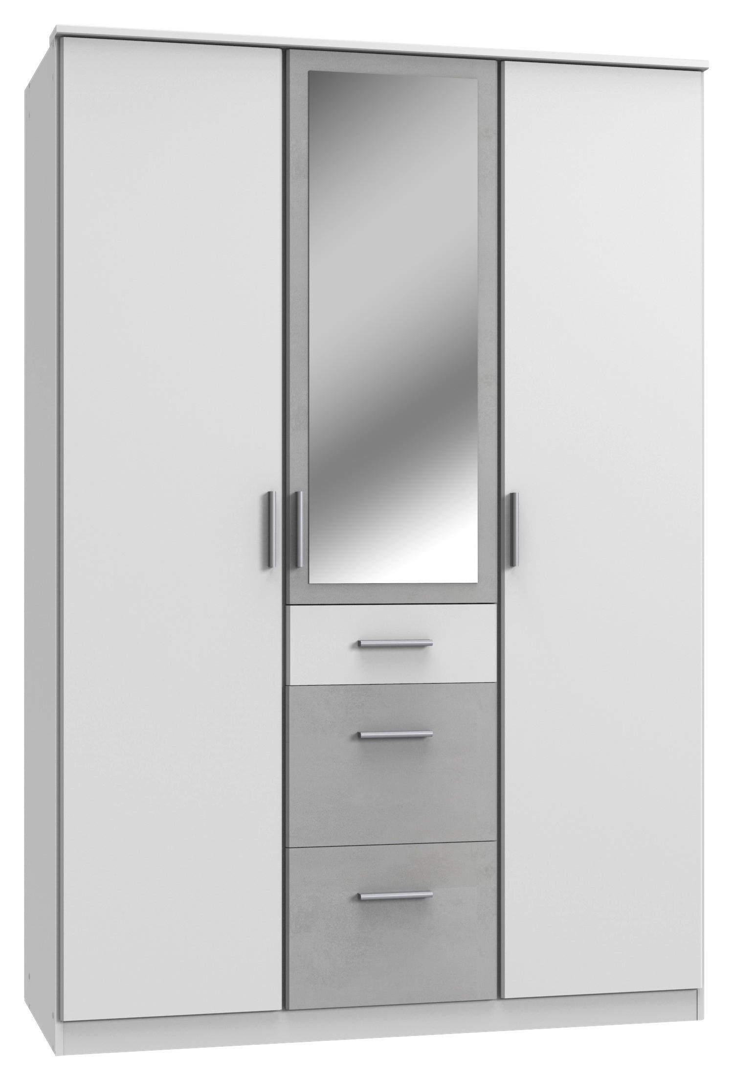 KLEIDERSCHRANK Grau, Weiß 3 Tür(en)  - Alufarben/Weiß, KONVENTIONELL, Glas/Holzwerkstoff (135/199/58cm) - Boxxx