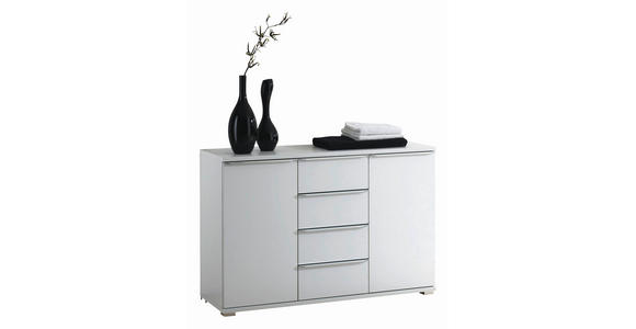 KOMMODE , 120/80/40 cm, 4 Schublade(n)  - Chromfarben/Weiß, Design, Glas/Holzwerkstoff (120/80/40cm) - Moderano