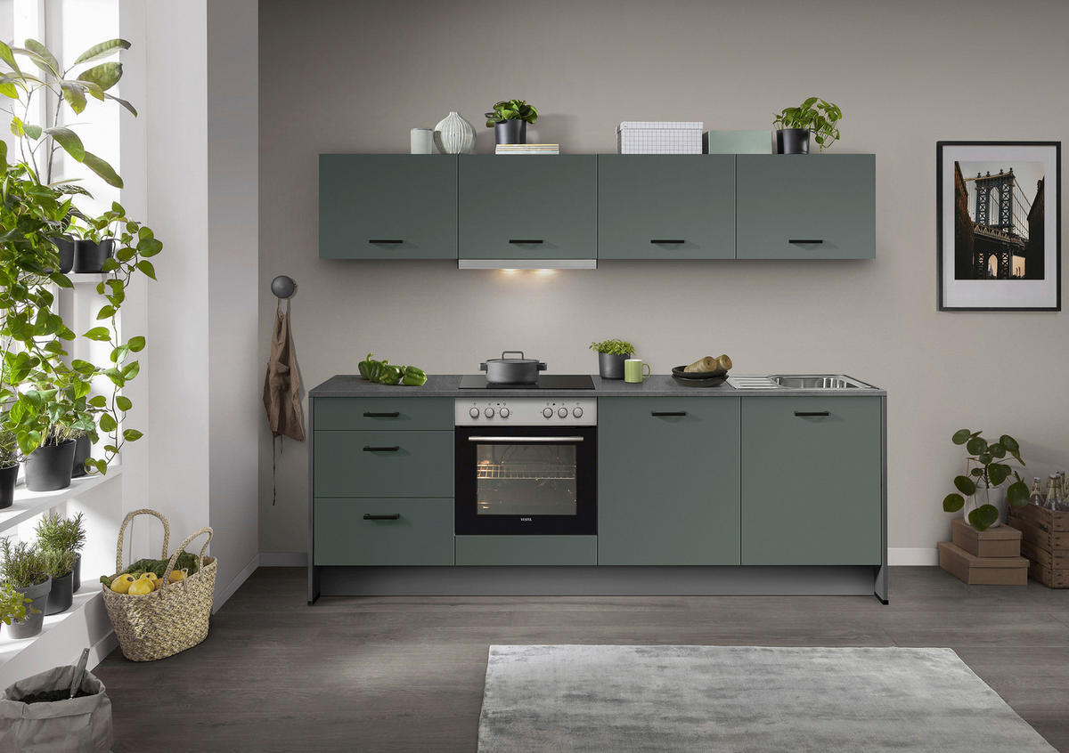 KÜCHENBLOCK 245 cm   in Graphitfarben, Dunkelgrün  - Schieferfarben/Dunkelgrün, Basics, Holzwerkstoff/Metall (245cm) - Impuls