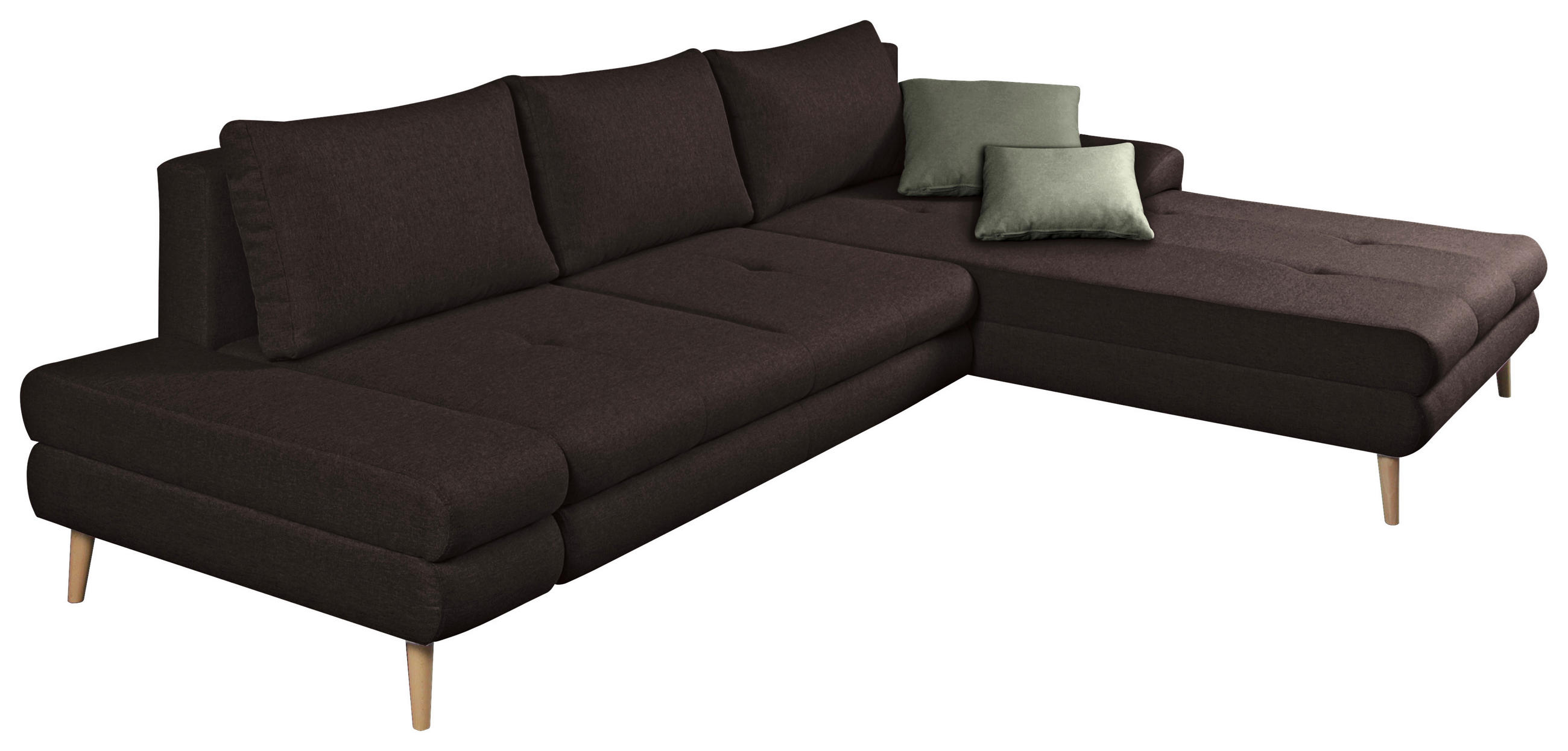ECKSOFA Dunkelbraun Webstoff  - Dunkelbraun/Erlefarben, Trend, Holz/Textil (313/215cm) - MID.YOU