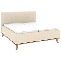 POLSTERBETT 160/200 cm,  in Creme, Matratze, Lattenrost, Bettkasten, H3 + H3 = fest  - Eichefarben/Creme, Design, Holz/Textil (160/200cm) - Musterring