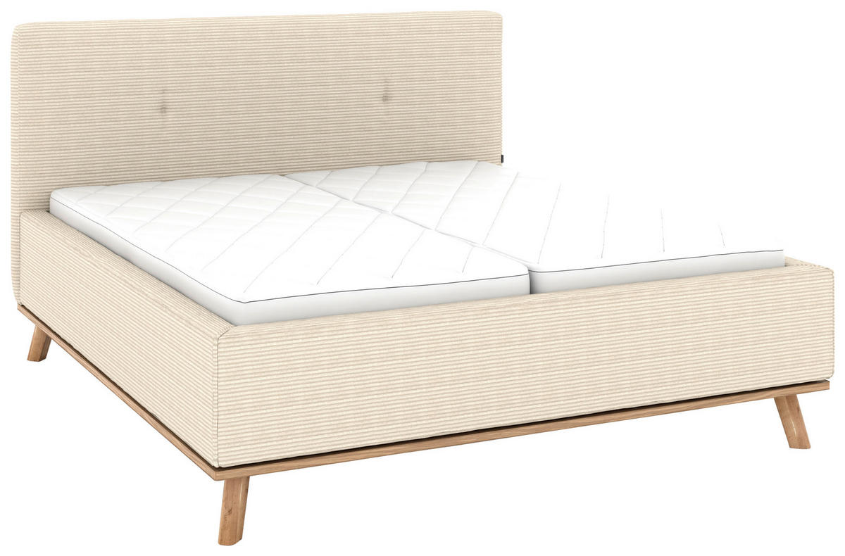 POLSTERBETT 160/200 cm,  in Creme, Matratze, Lattenrost, Bettkasten, H3 + H3 = fest  - Eichefarben/Creme, Design, Holz/Textil (160/200cm) - Musterring