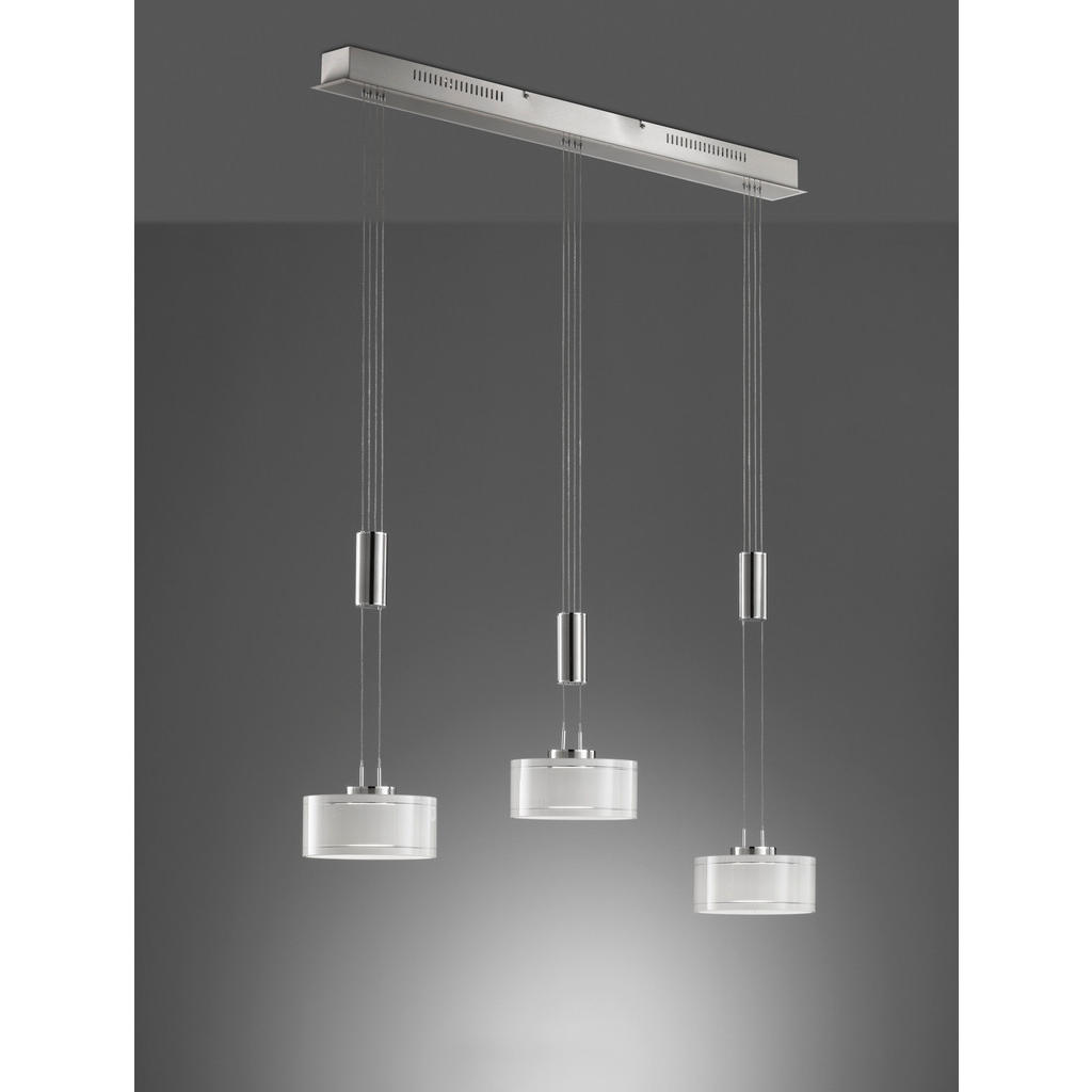 Thumbnail - Fischer & Honsel Led-Hängeleuchte, Weiß, Chrom, Nickel, Metall, Glas, F, 20x100-160x96 cm, höhenverstellbar, Lampen & Le...