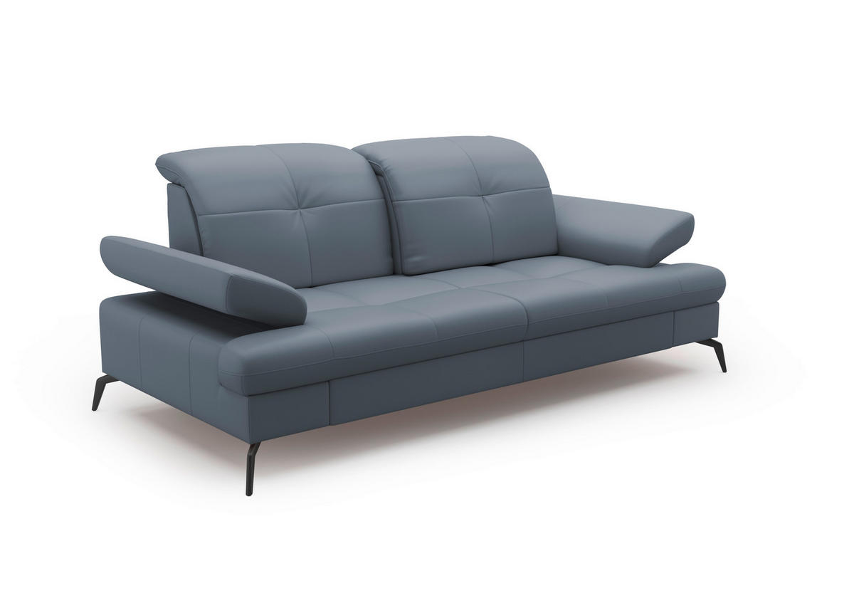 3-SITZER-SOFA in Vliesstoff Kombination Echtleder/Stoff Graublau  - Graublau/Schwarz, Konventionell, Leder/Textil (212/90/122cm) - Sit & More